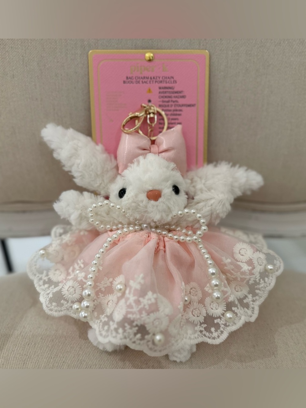 🩰 NWT Piper K VIRAL Pink Pearl Lace Bunny Bag Charm Keychain Coquette - Picture 4 of 13